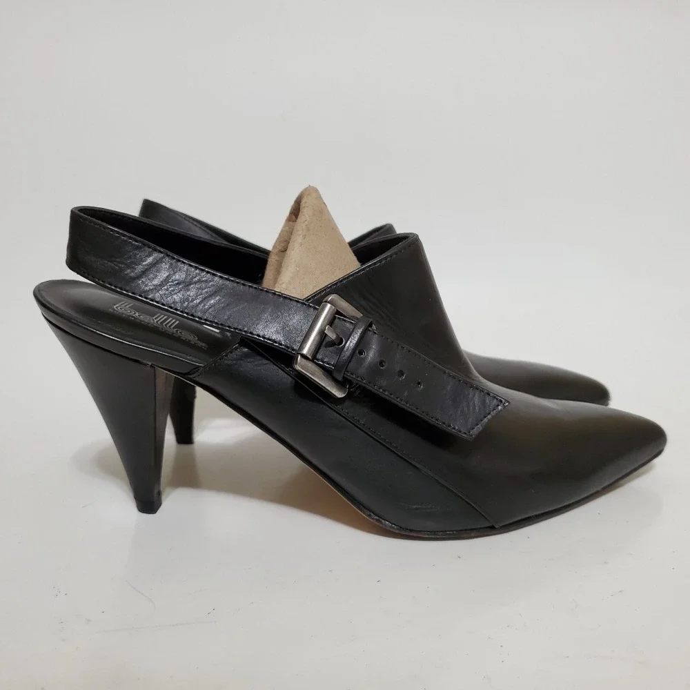 Belle Sigerson Morrison Womens 9.5 Black Leather Shootie Shoes Mule Witchy Heel
